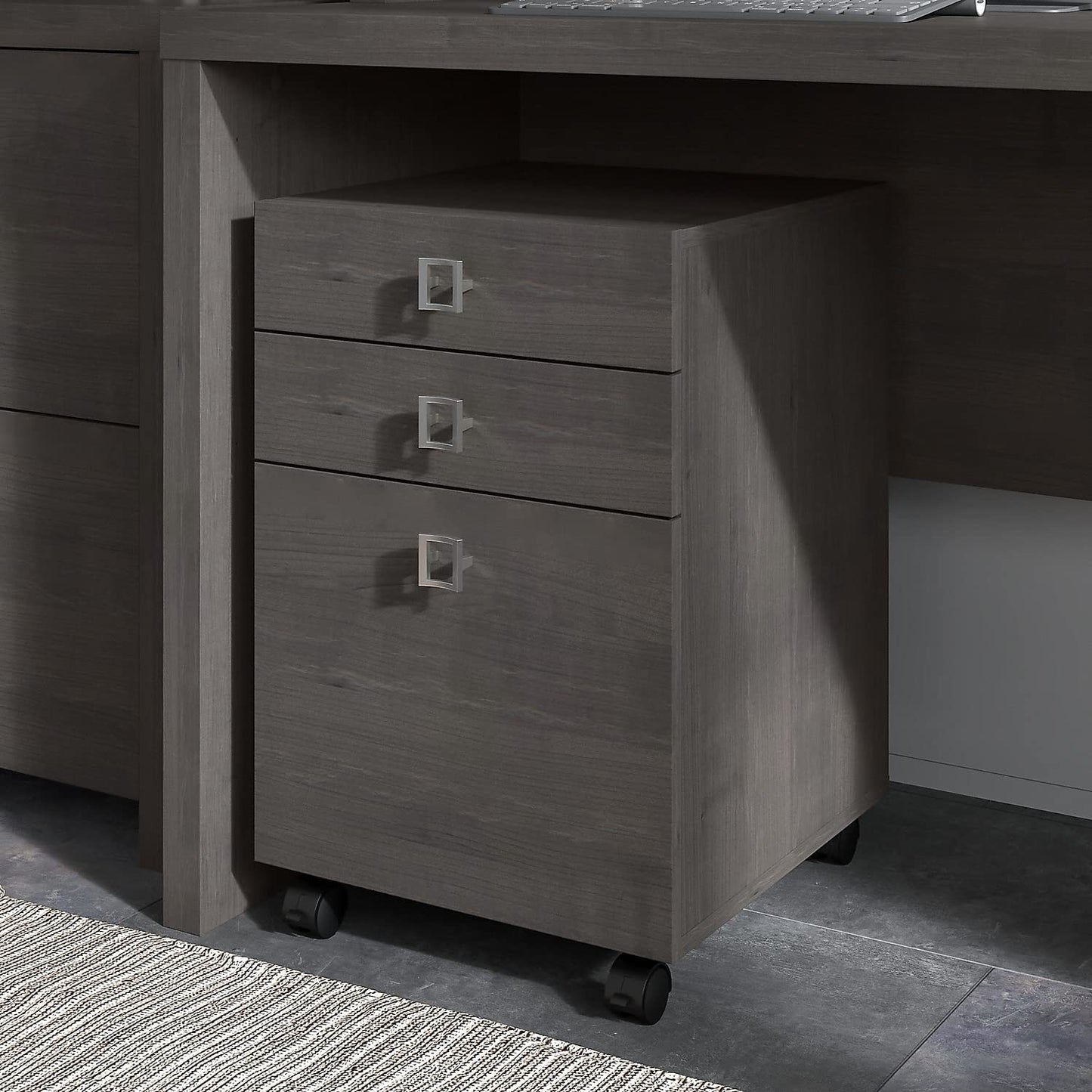 Bush Business Furniture Echo 3 Drawer Mobile File Cabinet in Charcoal Maple