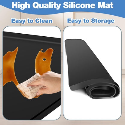 ToLanbbt Mini Fridge Silicone Mat with 4 Base Raisers - 20" x 20" x 0.6" Mini Fridge Drip Tray Under Refrigerator Mat Carpet Floor Protector Leak-Resistant Portable AC Pan for Washing Machine, Black