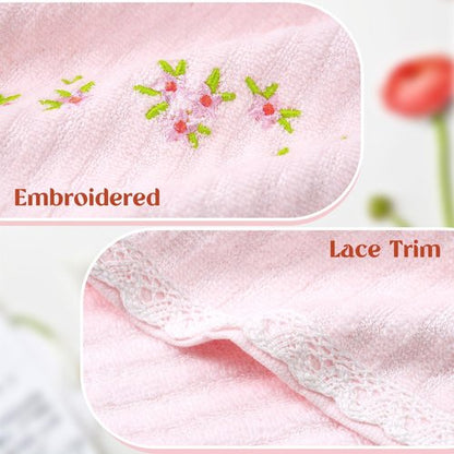 Jacquotha Pink Washcloths 4 Pack (Floral Embroidered), Soft Wash Cloths for Face, Body, Showering, Spa & Bathroom Decor Gifts, 13” x 13"