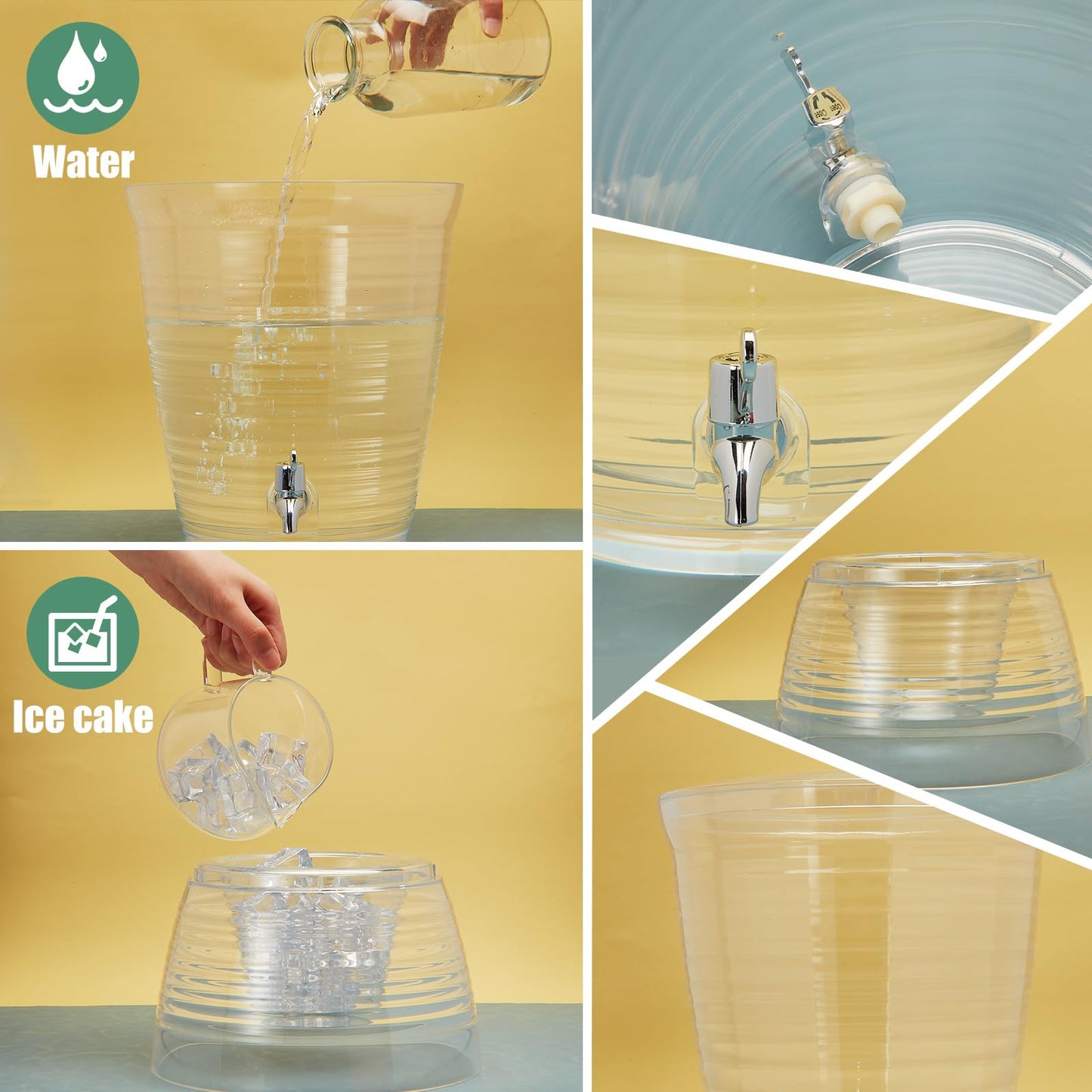 Tioncy 4 Pcs Acrylic Beverage Dispenser with Spigot 2.7 Gallon/ 10 l Clear Drink Water Dispenser Countertop with Detachable Base Iced Juice Container Unbreakable for Wedding Party