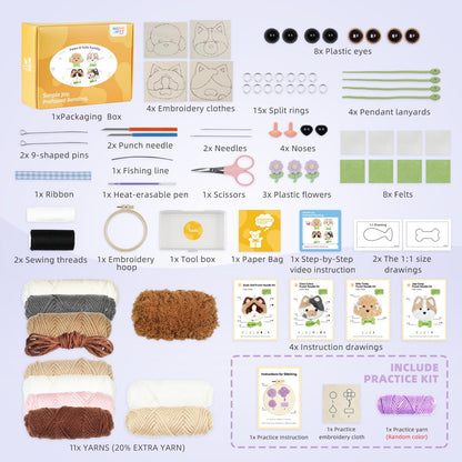 Punch Needle kit-4,Embroidery kit for Beginners,Punch Needle Kits Adults Beginner,Punch Needle kit for Beginners, Includes All Tools and Materials,Easy to Follow Instructions and Videos-Cats and Dogs