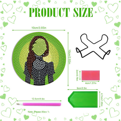 8Pcs Witch Diamond Art Coasters Kit Pink Green Diamond Painting Coasters Kit with Holder Fun DIY Diamond Art Craft for Adults Gifts Office Home Decor Supplies