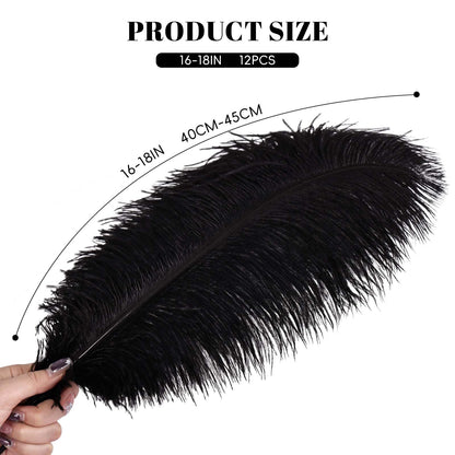 THARAHT Ostrich Feathers 12pcs 16-18Inch 40cm-45cm Large Natural Bulk for Wedding Party Centerpieces Christmas Tree Holiday Home Decoration Feathers