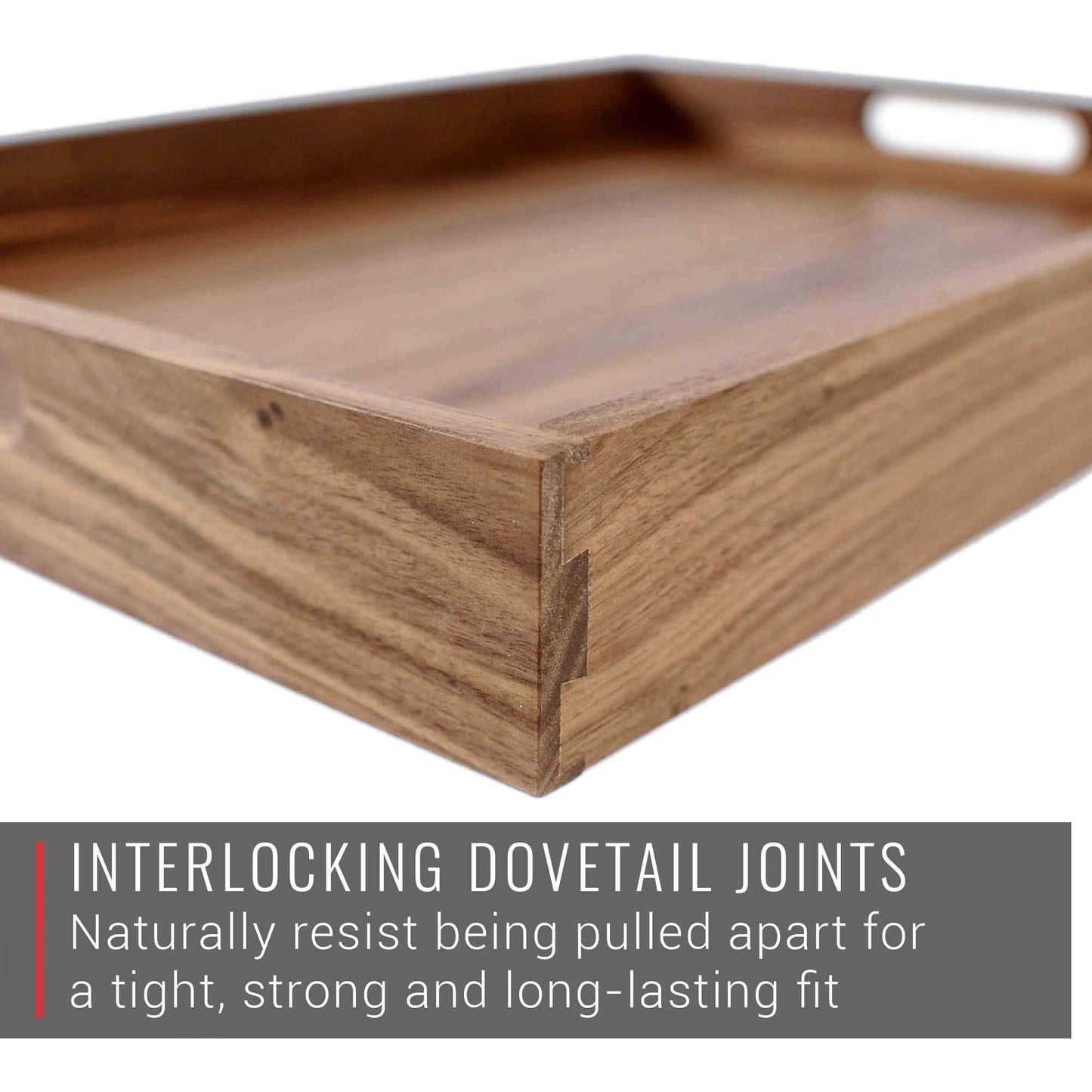 Virginia Boys Kitchens Walnut Wood Serving Tray with Handles - Serve Coffee, Tea, Cocktails, Appetizers, Breakfast in Bed or for Ottomans or Desk - 20x15 Rectangular