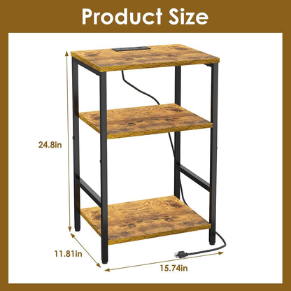 X-cosrack Side Table with Charging Station, End Table with USB Ports and Outlets, Nightstand with Storage Shelves