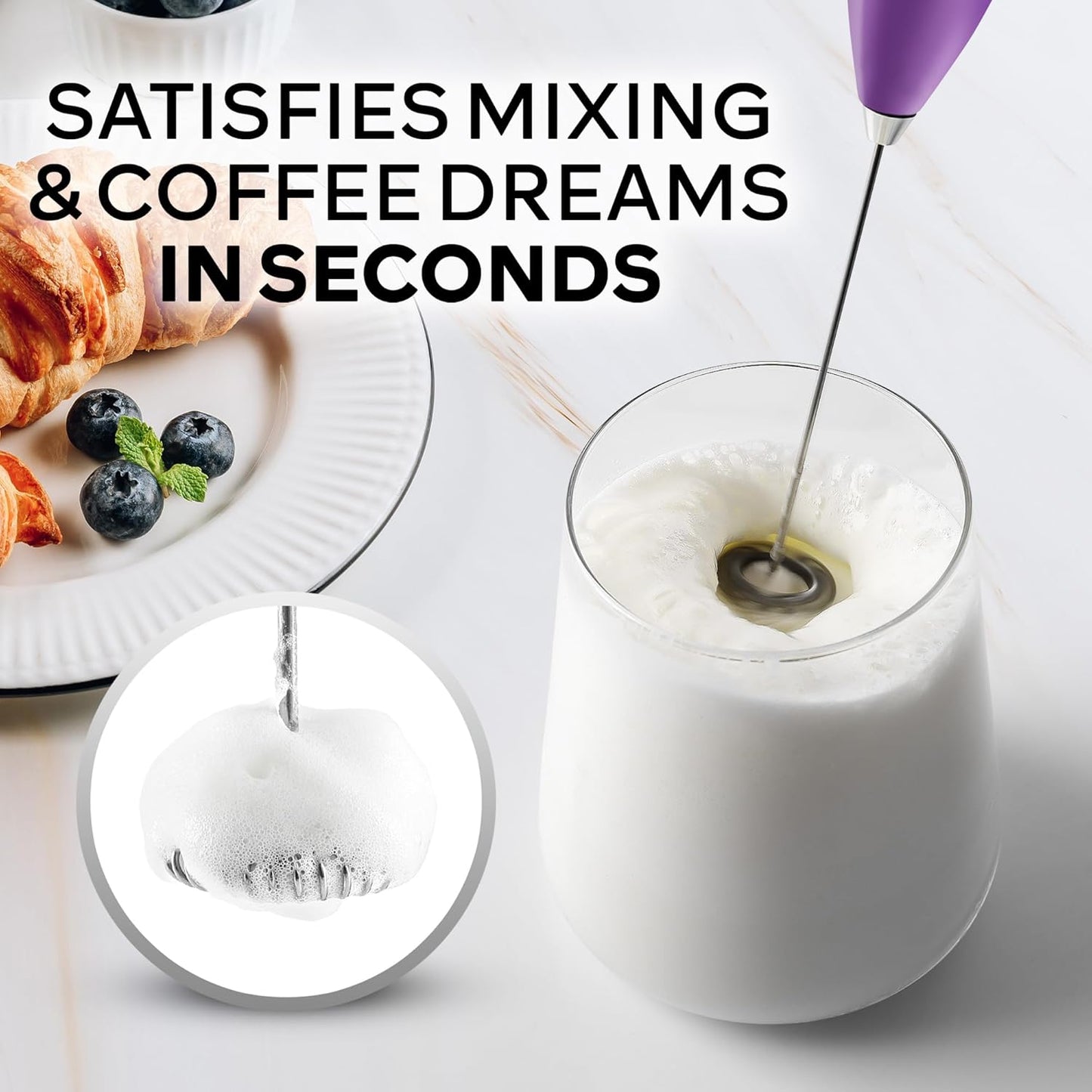 Zulay Kitchen Milk Frother Wand - Ultra-Fast Handheld Electric Whisk for Coffee & Lattes - Includes 4 AA Batteries