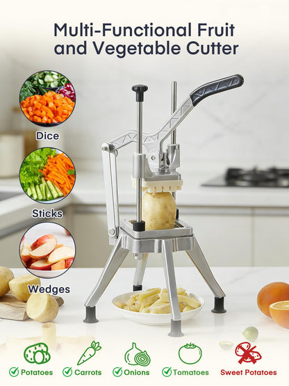 FOHRER Commercial Vegetable Chopper French Fry Cutter – Heavy Duty Potato Dicer with 4 Stainless Steel Blades (1/4", 3/8", 1/2", 6-Wedge) for Restaurant, Food Truck & Commercial Kitchen Prep
