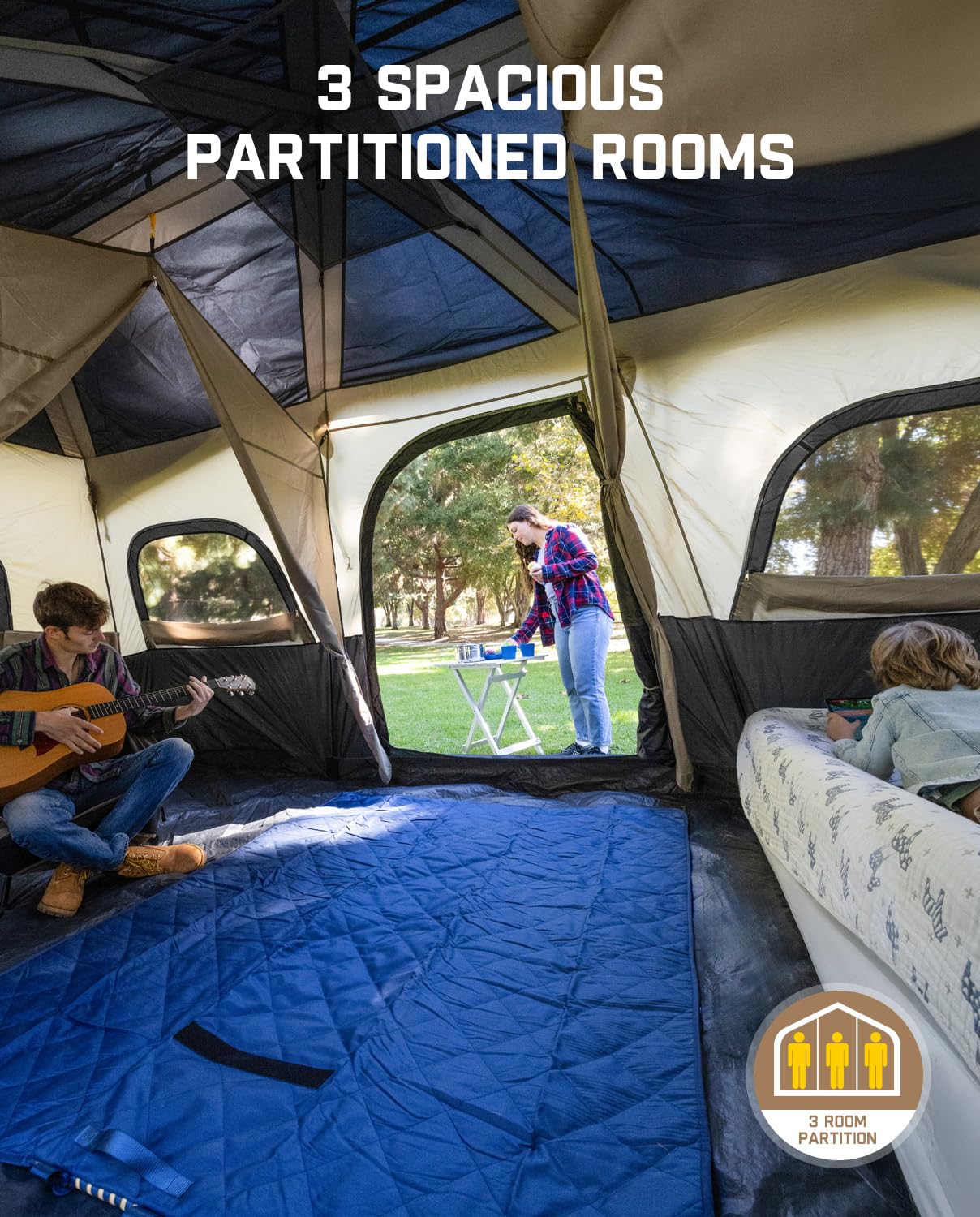 FanttikOutdoor Zeta C12 Pro Max Instant Cabin Tent 12 Person Camping Tent Setup in 90 Seconds with Rainfly & Windproof Portable with Carry Bag for Family Camping & Hiking, Upgraded Ventilation, Khaki