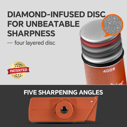 The Innovative Knife Sharpener - Patented Multi-Angle Premium Rolling Knife Sharpener with Extra Replacement Head for Chef's, Fruit, and All Steel Knives (Brown)