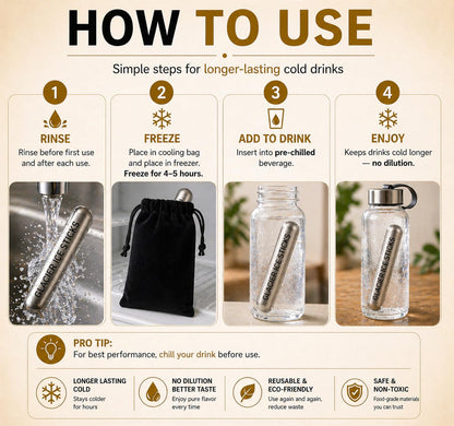 Nzula Reusable Ice Sticks for Water Bottles – Stainless Steel Cooling Rods (4 Pack) | No Dilution Drink Chiller | Fits Tumblers & Gym Bottles