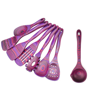8 PCS Pakkwood Left-Handed Kitchen Utensil Set | Kitchen Cooking Utensil Set with Soup Ladle | Pakkawood Utensils | Non-Stick Wooden Spoons for Cooking | Byzantium