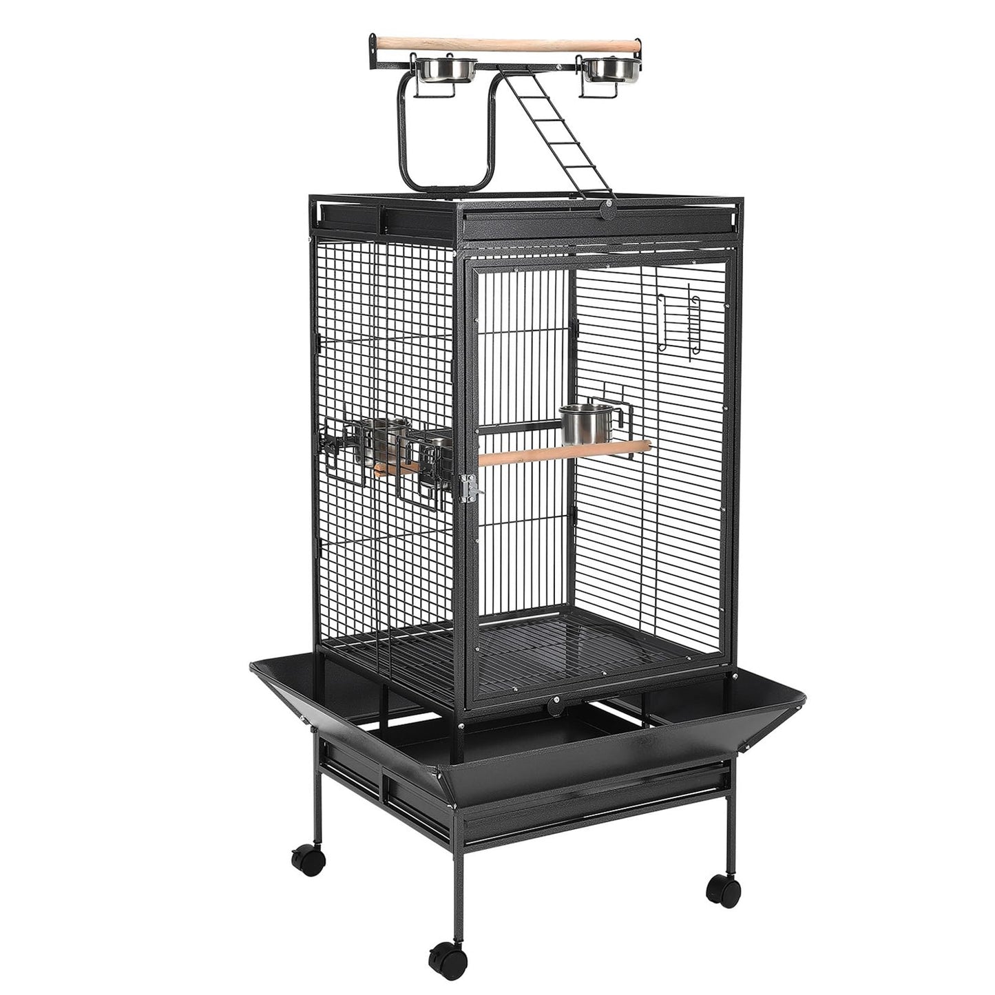 64.4" Tall Large Bird Cage, Metal Parrot Cage with Rolling Stand, Play Top & Bowls - Bird Aviary for Parrots, Parakeets, Conures, Cockatiels, Indoor Outdoor Aviary for Outside Porch Garden Yard