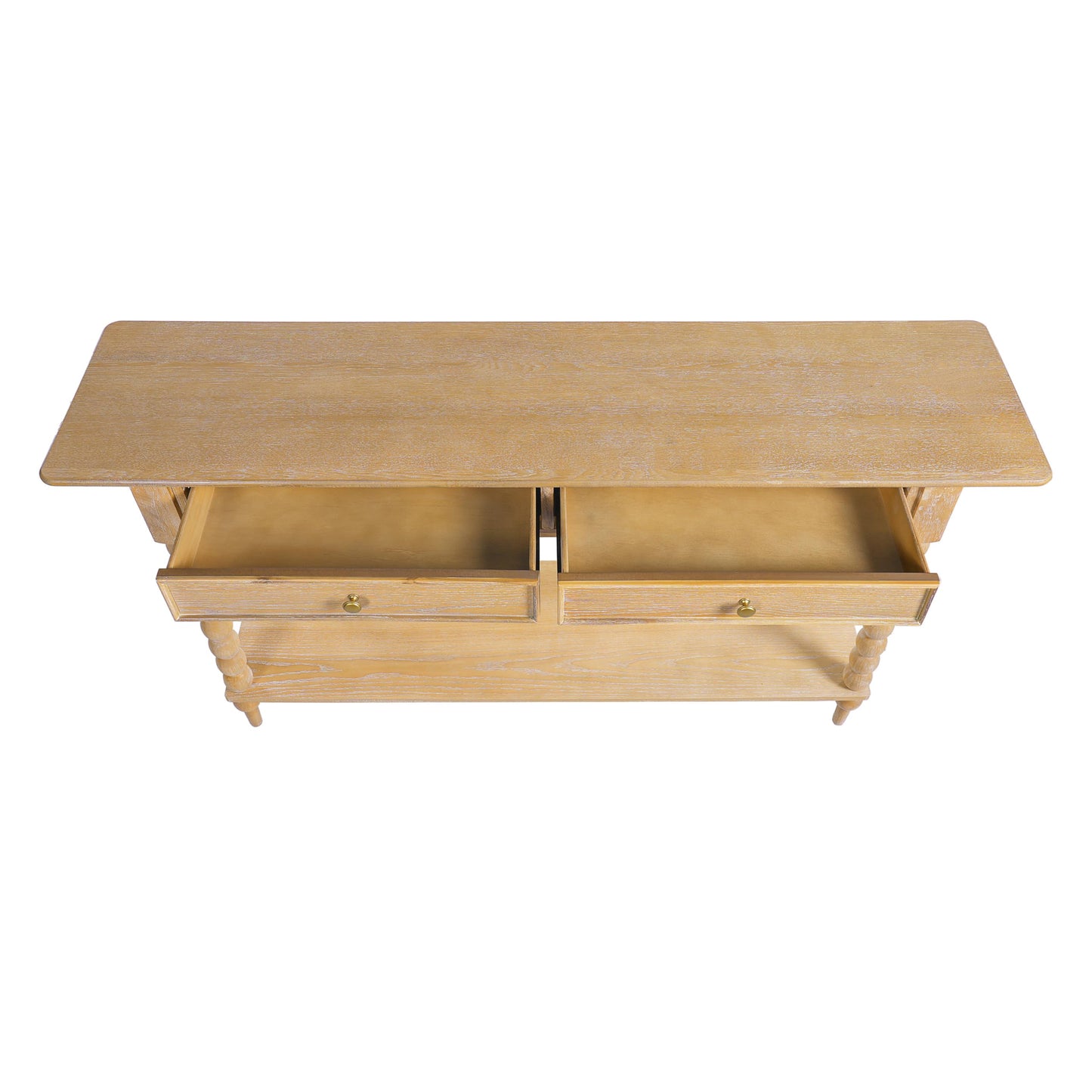 Christopher Knight Home Zeka Narrow Console Table with Storage, Wood Entryway Table with 2 Drawers and 1 Bottom Shelf, Retro Display Table with Unique Spherical Legs for Hallway, Living Room, Natural