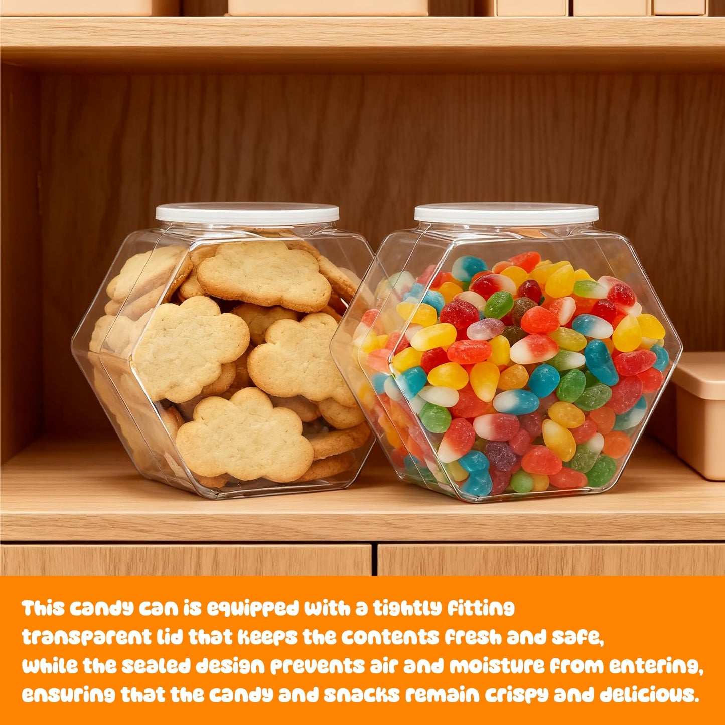 4 Pack Plastic Candy Jars with Lids Hexagon Cookie Jars Kitchen Counter Candy Bar Containers Acrylic Clear Containers for Buffet Storage Display Dog Treat Laundry Pod Buffet Craft Kitchen Storage