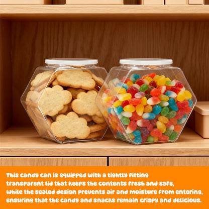 4 Pack Plastic Candy Jars with Lids Hexagon Cookie Jars Kitchen Counter Candy Bar Containers Acrylic Clear Containers for Buffet Storage Display Dog Treat Laundry Pod Buffet Craft Kitchen Storage