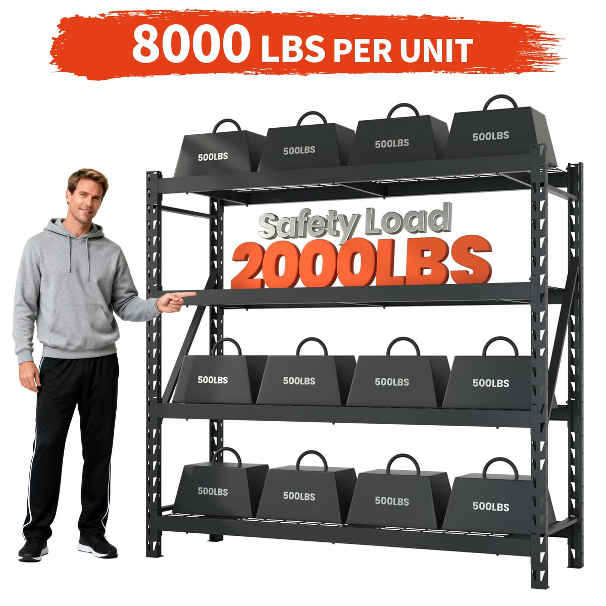 DYNALOAD 8000 Lbs Heavy Duty Garage Shelving, 4-Tier Adjustable Metal Storage Shelves, Industrial Steel Rack for Garage Basement Warehouse, 77" W x 24" D x 72" H