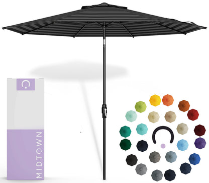 Midtown Umbrellas – The Swilt 9 Ft Patio Umbrella with 360° Swivel & Tilt Mechanism, Sunbrella Fabric & 8 Fiberglass Ribs – Outdoor Umbrella for Deck, Pool & Cafes – Black & White Canopy, Black Pole