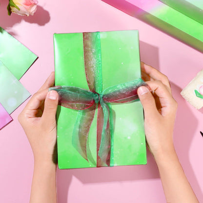 Pineraap 12 Sheets Pink and Green Wrapping Paper, Gradient Gift Wrap Paper Watercolor Gift Packing Paper for Girls Women Witch Themed Birthday Party DIY Crafts, 19.7 x 27.6 Inch