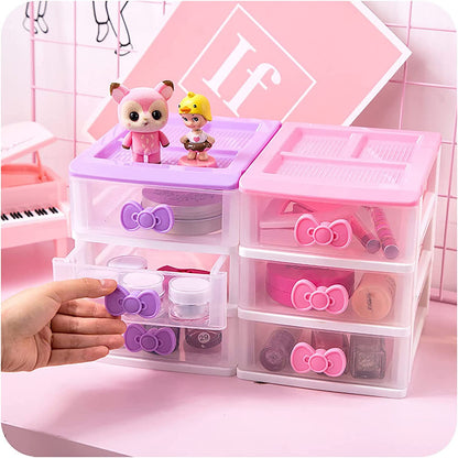 BxuxJar 3 Drawers Small Pink Plastic Drawers Organizer, Kawaii Mini Desktop Storage Drawers, Small Pink Drawers Desk Organizer for Bathroom, Vanity, Office, Bedroom
