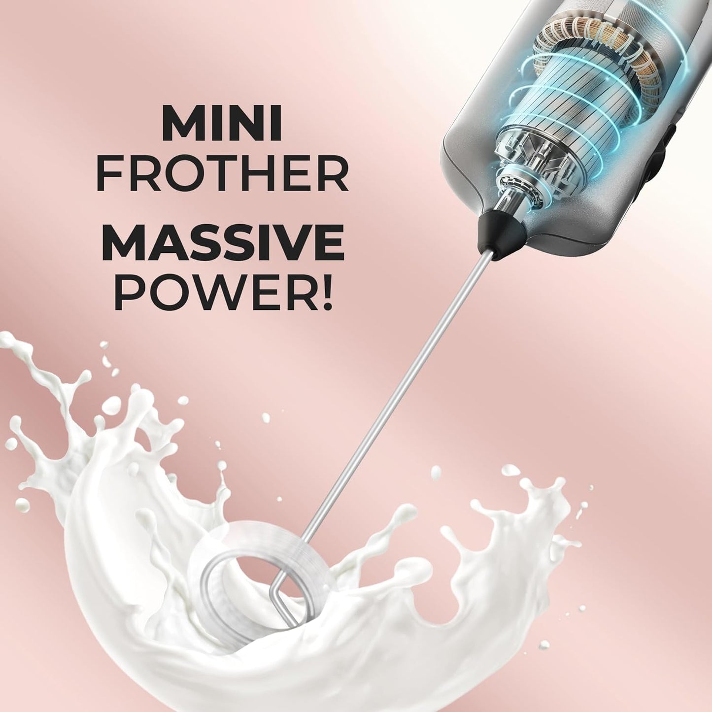 Zulay Kitchen Mini Milk Frother Handheld - Electric Mixer - Portable Wand for Coffee, Lattes, Cappuccino, Hot Chocolate