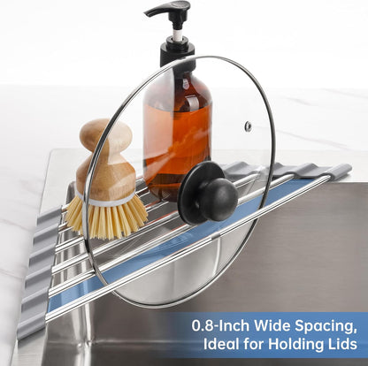 Tomorotec Adjustable Triangle Dish Drying Rack, Foldable Stainless Steel Over The Sink Kitchen Drainer Caddy Organizer