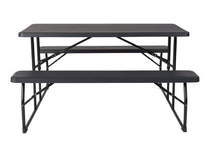 Flash Furniture Insta-Fold Picnic Table - Charcoal Wood Grain Folding Picnic Table Bench Set for Adults - 4.5 Foot Folding Table