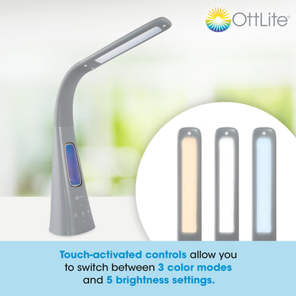 OttLite Cool Breeze LED Lamp with Fan (Gray) - 3-Speed Bladeless Fan & 5 Brightness Settings with Touch Activated Controls, Energy-Efficient Natural Daylight LEDs for Home Office, Desk, & Dorms