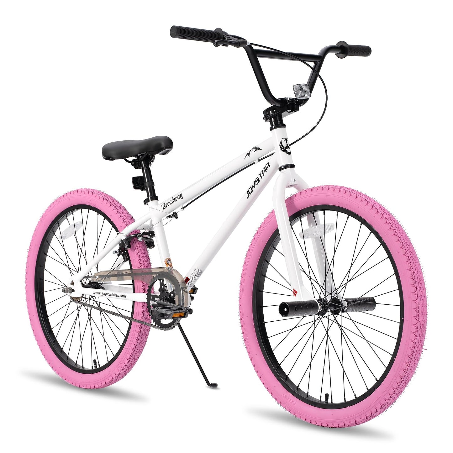 JOYSTAR 24 Inch Kids Bike Freestyle BMX Bikes for 8-12 Years Boys Girls and Beginner Riders, 24 Inch Bikes with Pink Tires, White Frame