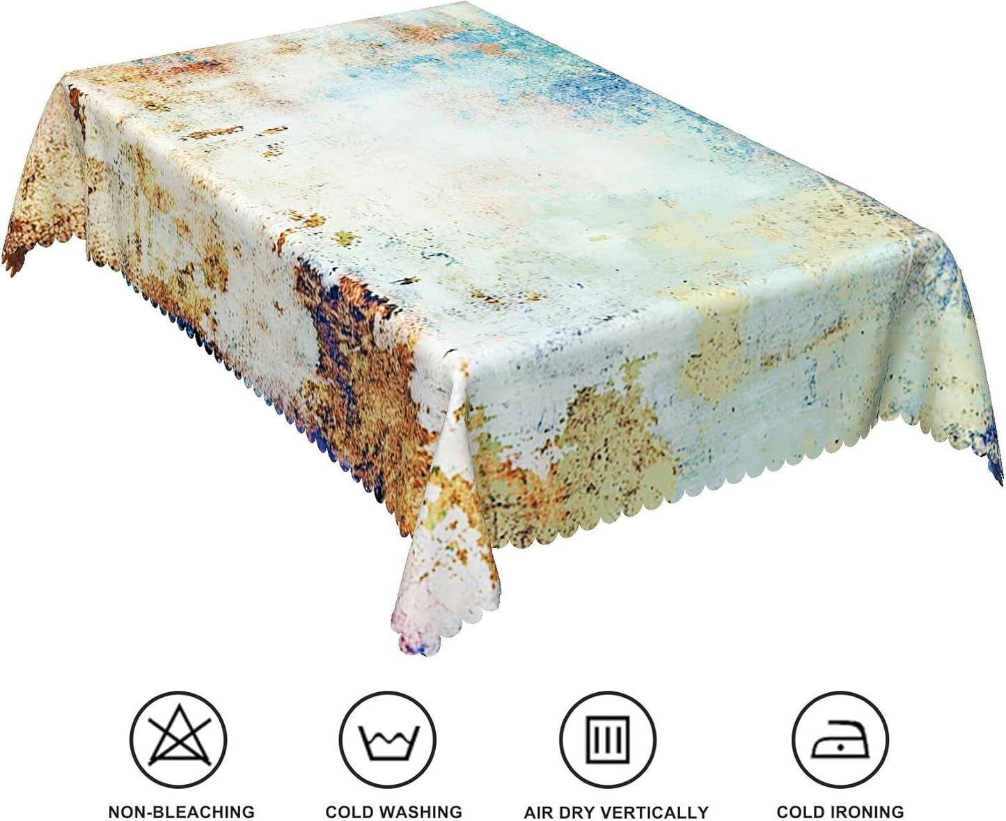 54x86 Inches Mid Century Tablecloth, Yellow and Blue Abstract Modern Art, Spill Proof and Oil Proof Fabric Table Cover