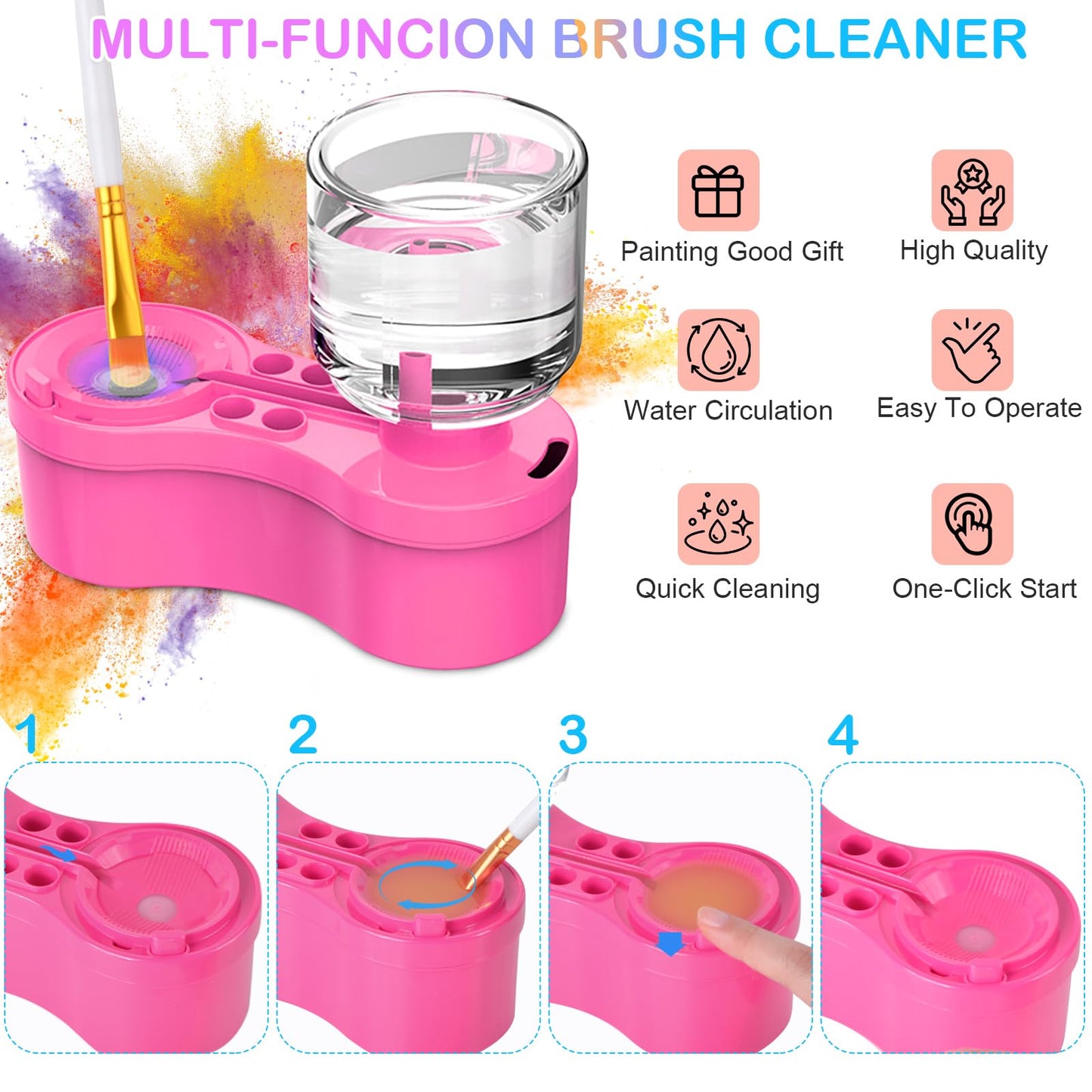 Mikiwon Painting Station, Paint Brush Cleaner and Silicone Art Mat 20"X16" with 10 Paint Brushes, Paint Brush Rinser, Art Supplies Set (Pink)