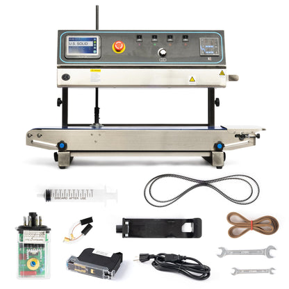 U.S. Solid Continuous Band Sealer with Inkjet Printer, Automatic Vertical Bag Sealing Machine, 0.39" Sealing Width, 0-16 m/min, 0-572°F, for PVC/Mylar Commercial Industrial Packaging