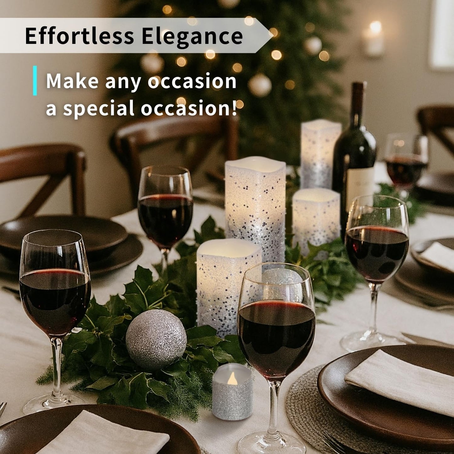 FURORA LIGHTING Silver Glitter LED Candles with Remote and Timer, 4 Pillars and 4 Votives Pack of 8, Real Wax Flameless Flickering Candles for Home Décor, Battery Included