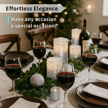 FURORA LIGHTING Silver Glitter LED Candles with Remote and Timer, 4 Pillars and 4 Votives Pack of 8, Real Wax Flameless Flickering Candles for Home Décor, Battery Included