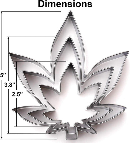 Hemp Marijuana Leaf Cookie Cutter Set - Sharp Stainless Steel Cooking Utensils, 3-Piece Bakery Supplies
