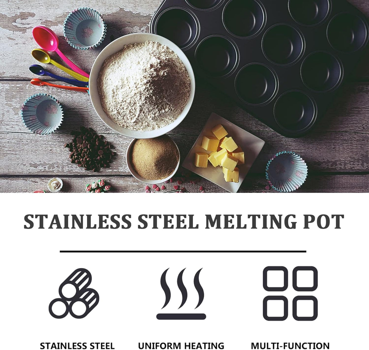 Hemoton Stainless Steel Double Boiler Pot, Melting Pot for Chocolate, Baking Pan for Butter, Candy, Cheese, Candle Soap