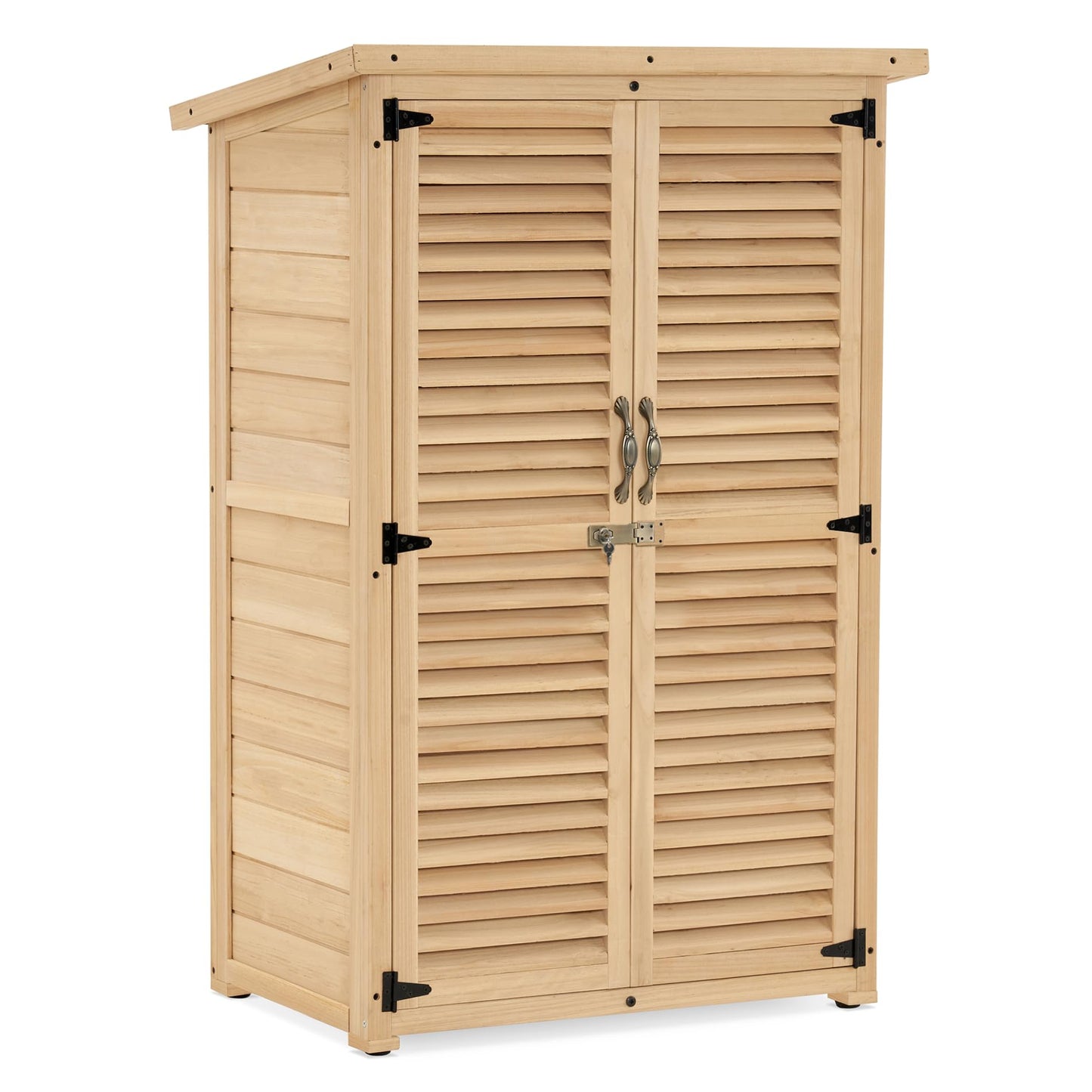 MCombo Outdoor Storage Cabinet, Wooden Storage Shed with Latch, Outside Garden Tool Shed with 2 Doors for Patio Yard Lawn, 0709 (Natural, Small)