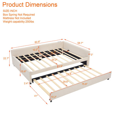 Ball & Cast Full Size Daybed with Trundle,Velvet Upholstered Day Bed Frame Full with USB Port and Solid Wood Slat Support,L Shaped Corner Trundle Bed,No Box Spring Needed,Beige