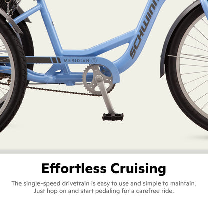 Schwinn Meridian Adult Tricycle, 26 Inch Bike for Women and Men, Single-Speed Adult Trike, Low Step-Through Frame, Springer Cruiser Seat, Upright Riding Position, Bike with Basket, Tricycle for Adults