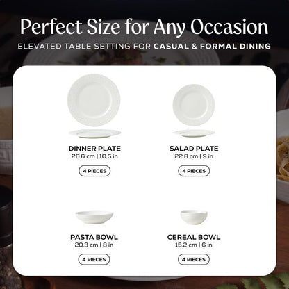 Joseph Sedgh Collection 16-piece Porcelain Dinnerware Set, Service for 4, Greek Key White