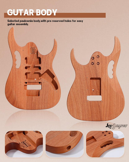 Leo Jaymz DIY Electric Guitar Kits in IBZ Style - Mahogany Body and Maple Neck - All Components Included (7V)