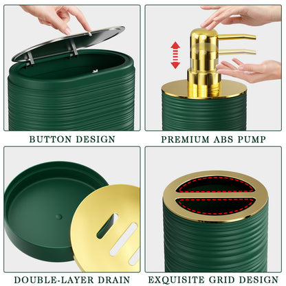 InnJoey Bathroom Set, 10PC Bathroom Accessory Set, Green Bathroom Accessories, Green and Gold Bathroom Set with Trash Can, Soap Dispensers