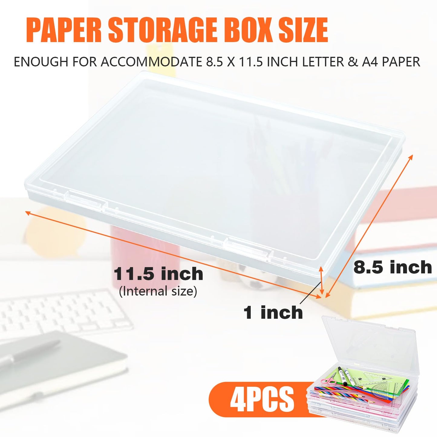 FUIJOL Photo Storage Box 11.5x8.5 Inch, 4 Pcs Portable Board Game Storage Container, A4 Paper Storage Box, Craft and File Organizer for Home/Office (8.5 * 11.5inch-4pcs)