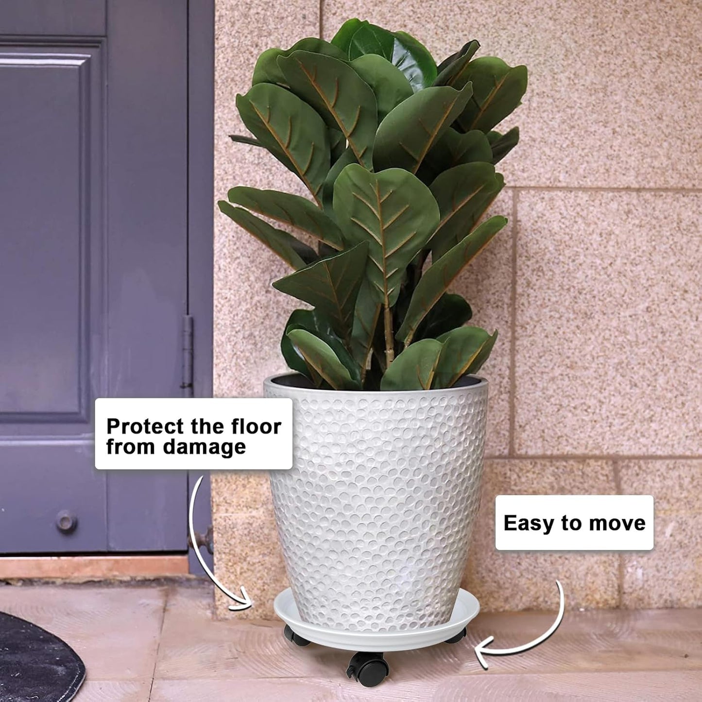2 Pack of Plant Stand Rolling Caddy with Wheels, Movable Flower Plant Pot Pallet, Indoor Outdoor Planter Tray Dolly