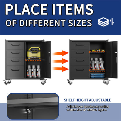 VIYET 2-Pack Rolling Garage Tool Cabinet,Heavy Duty Steel Rolling Tool Chest with Lockable Doors & Adjustable Shelves,Mobile Workshop Storage Cart for Garage Organization,Black
