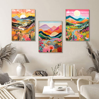 EIBEILI 3-Piece Square Adult Diamond Art Set,Mountains Diamond Painting Kit, 5D Diamond Art Kit DIY Diamond Dot Gemstone Artist Home Wall Decor,12x16 inch
