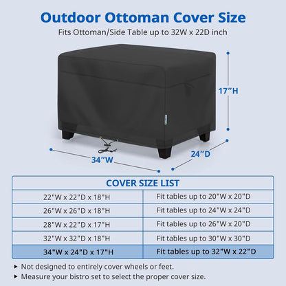34W 24D 17H, SunPatio Outdoor Ottoman Cover, Waterproof Rectangle Coffee Table Cover, Patio Furniture Covers Side Table
