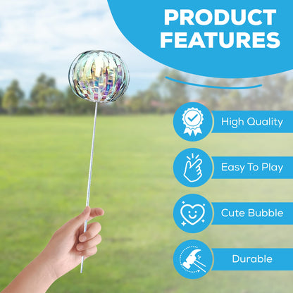 SENSORY4U Rainbow Twirler Stick - 4 Pack - Magic Party Bubble Wand - Spin Twirl Swirl and Dazzle - Fun Addicting Party Favor