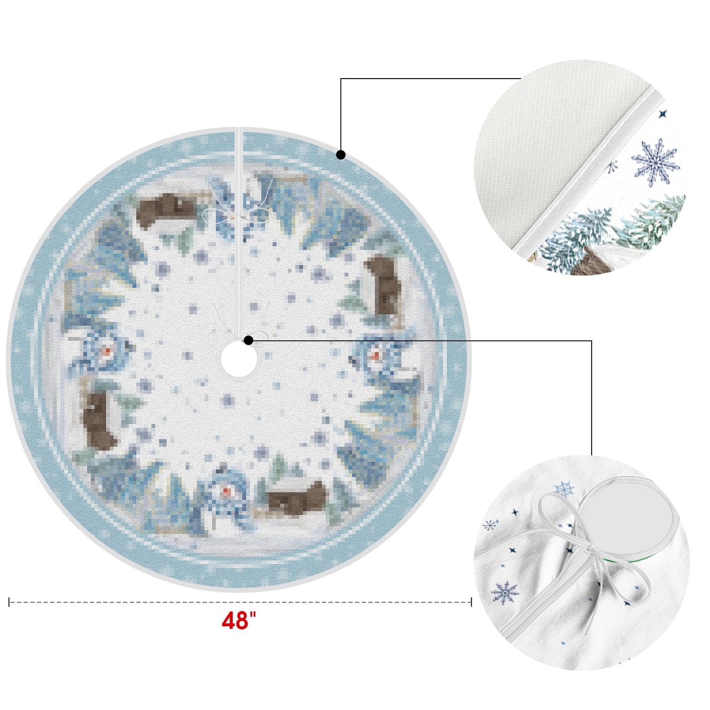 AVOIN colorlife Snowflake Snowman Cardinal Christmas Tree Skirt 48 Inch, Winter Holiday Tree Mat Decoration