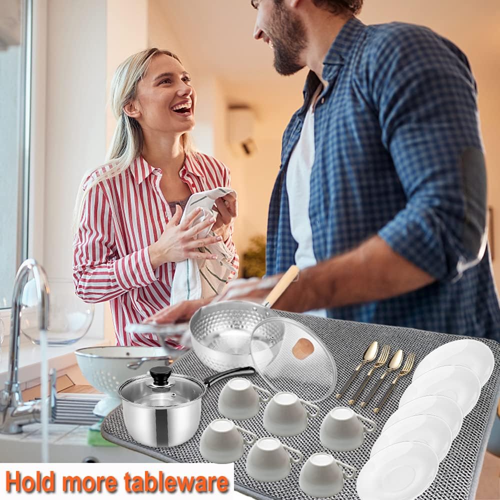 2Pack Large Dish Drying Mat for Kitchen Counter, 24 x 17 Inch Microfiber Absorbent Dish Drying Pad, Large Size Dishes