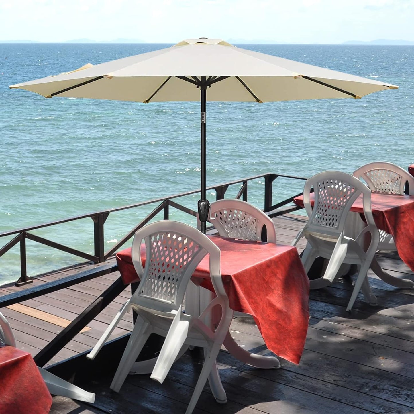 YSSOA 9' Patio Umbrella, Outdoor Table Market Yard Umbrella with 8 Sturdy Ribs, Beige